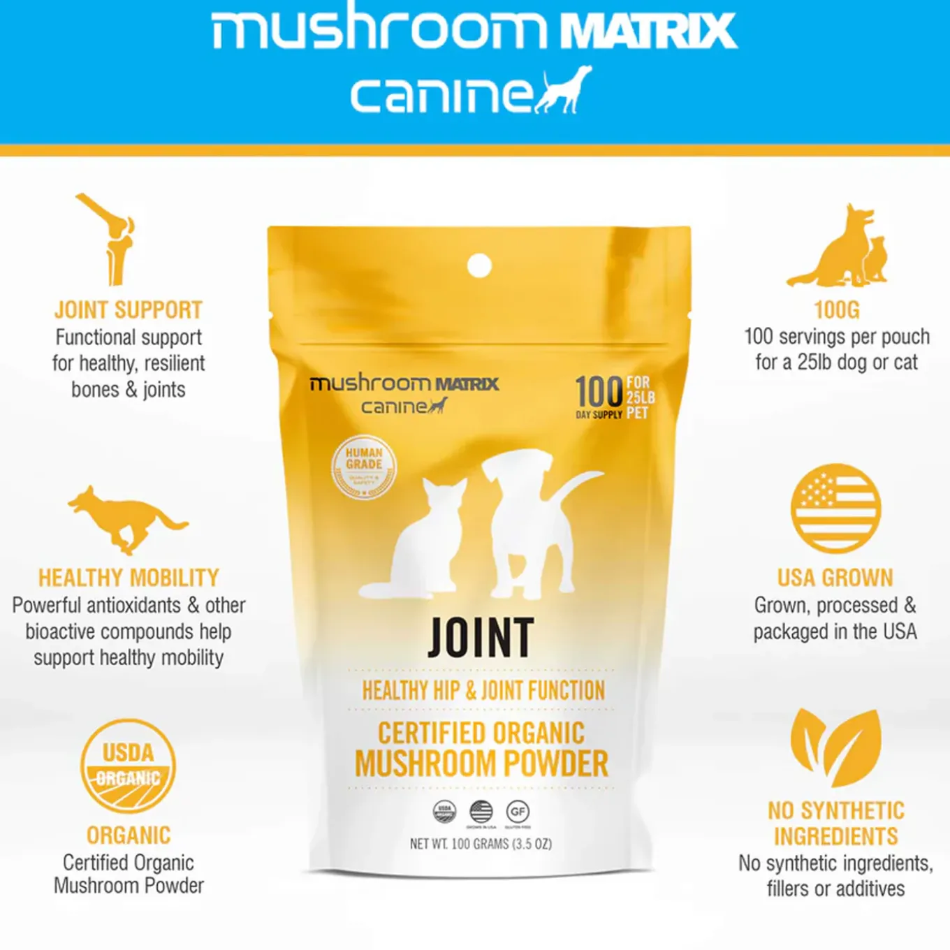Canine Matrix Joint Flex Organic Mushroom Mobility Supplement for Dogs