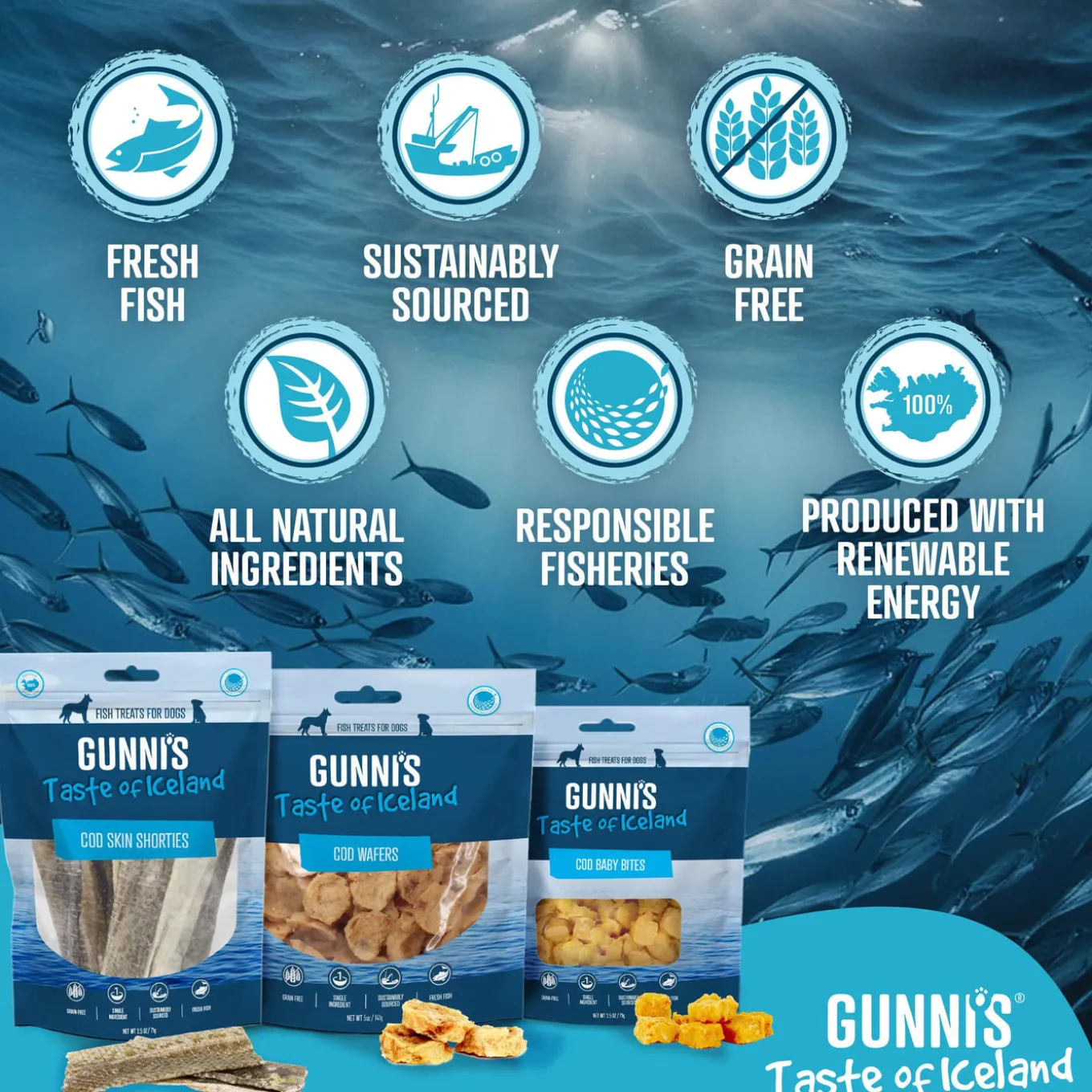 Gunni's Taste of Iceland Fish Skin Chips Dog Treats