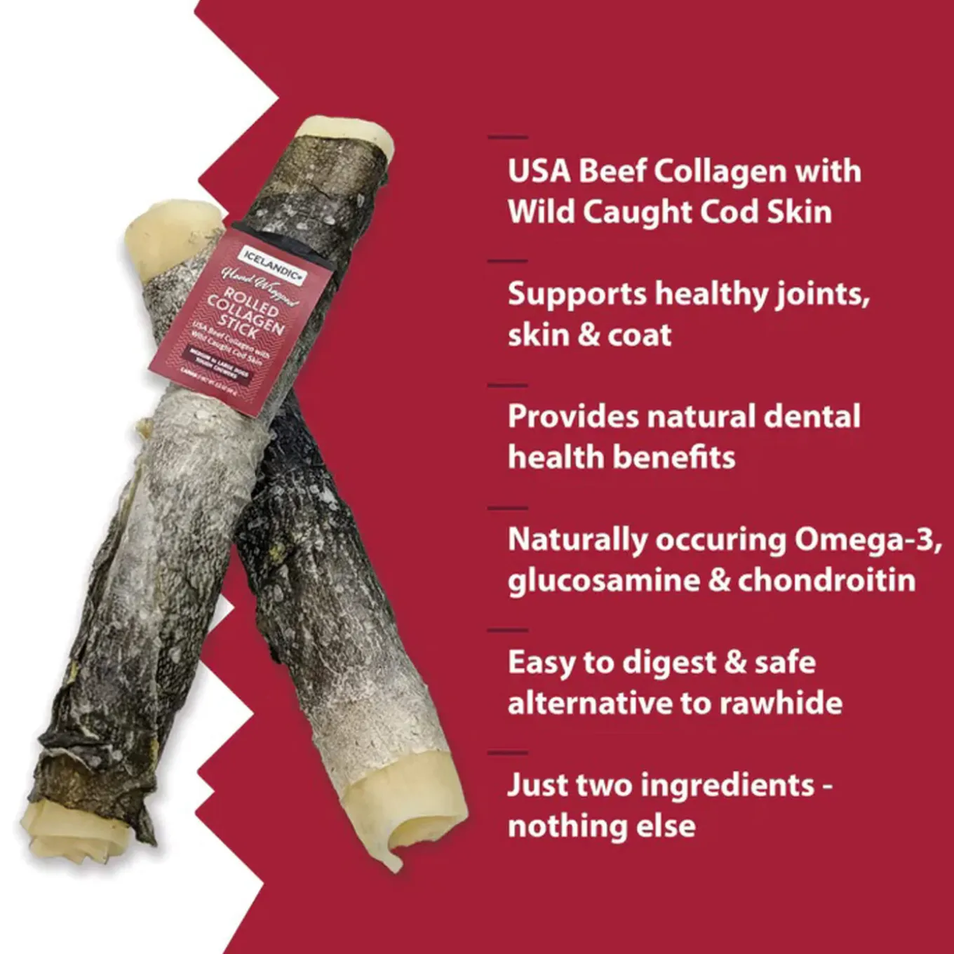 Icelandic+ Beef Rolled Collagen Stick Dog Chew with Wrapped Fish